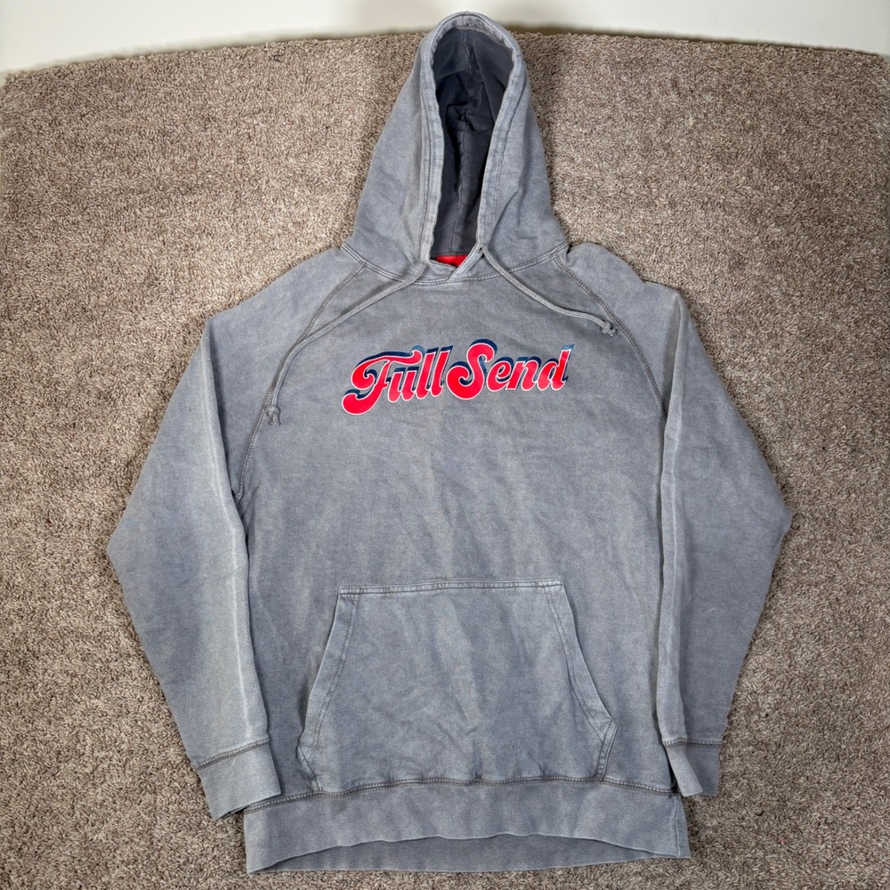 Full Send Hoodie Sweatshirt Gray Washed Logo Pullover Men's‎ Size L G